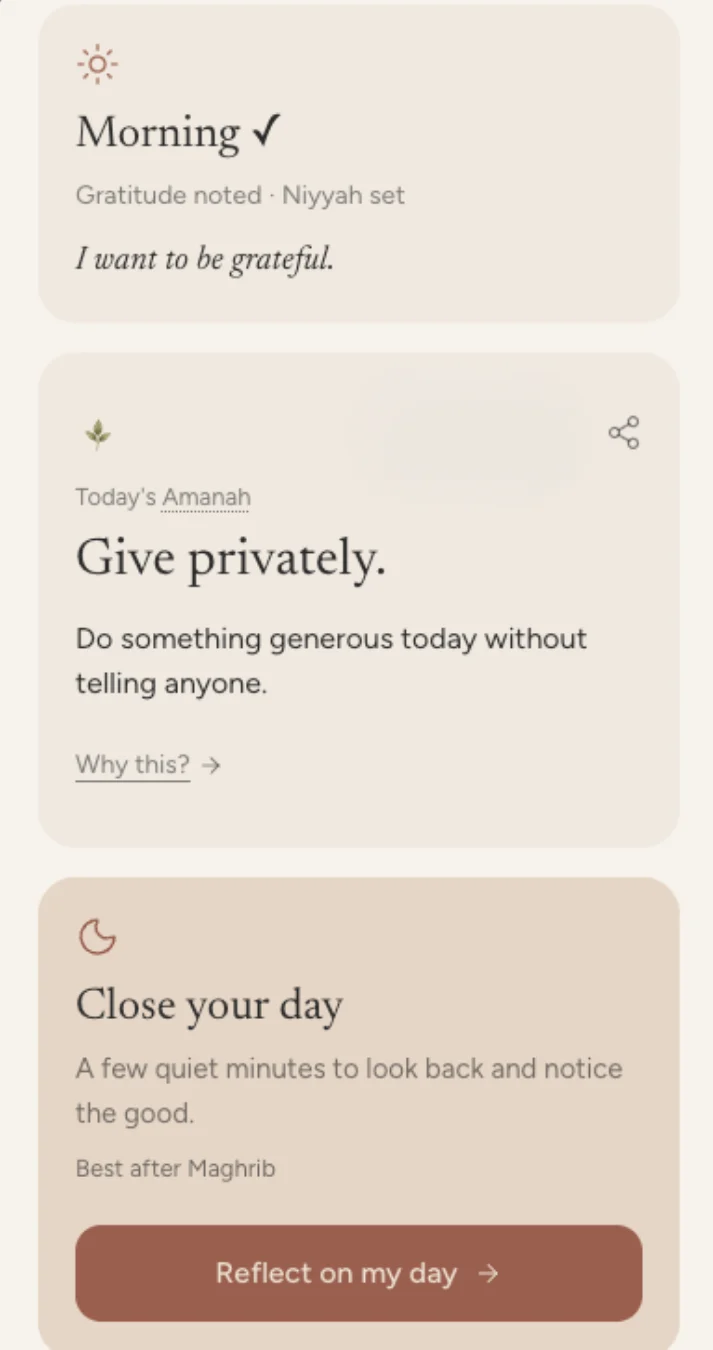 Today's Amanah card reading Give privately, with the evening reflection below