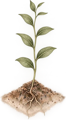 A taller plant with several pairs of leaves